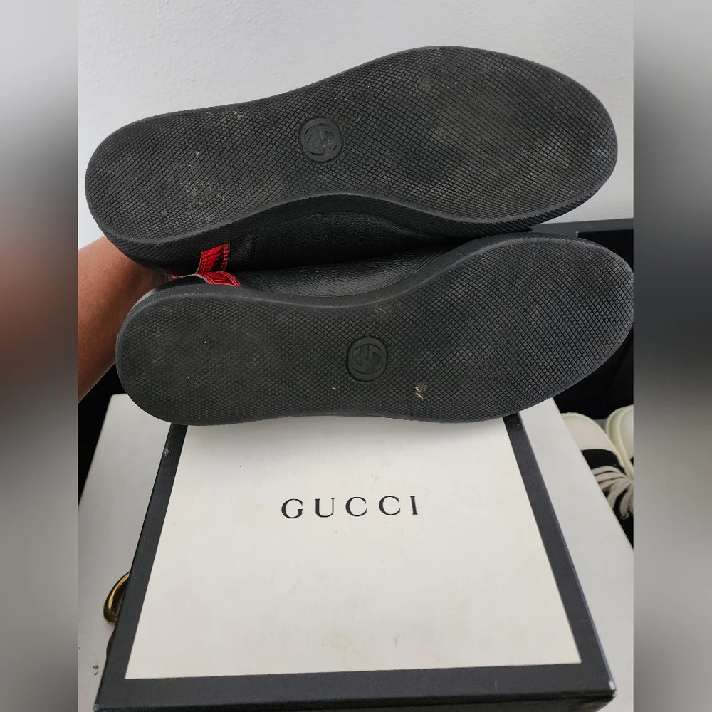 Gucci Black Leather GG Marmont Embellished Lace Up Sneakers